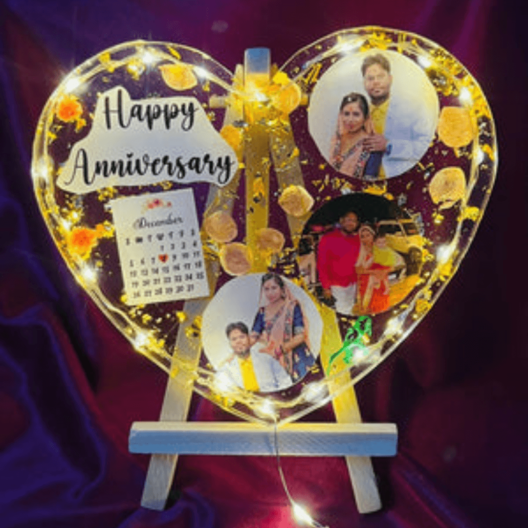 Personalized Resin Heart Table Top | Anniversary gift | Birthday gift | Gift for her | Best gift for marriage | Heart resin table top | gift for wedding | Resin photo table top - BBD GIFTS