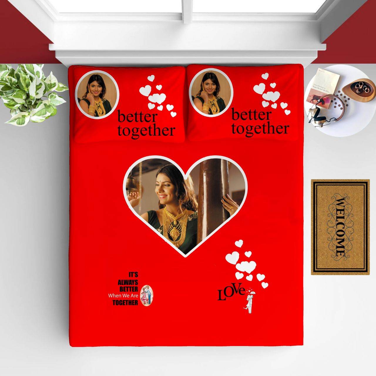 Couple bedsheet | Photo bedsheet with pillow | Wedding bedsheets - BBD GIFTS