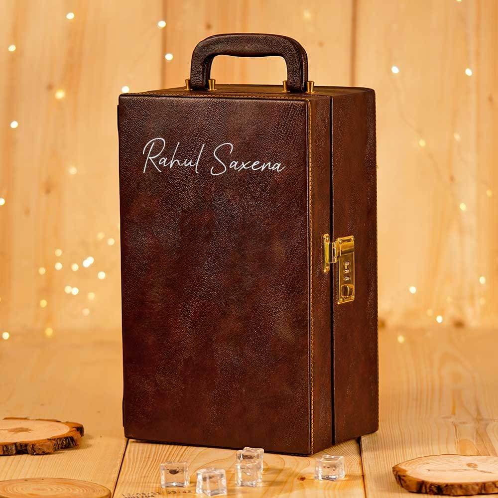 Customize Wine Set Box | Brown portable wine bar set | Leatger suitcase wine bar set | Groomsmen gift | Bar box - BBD GIFTS