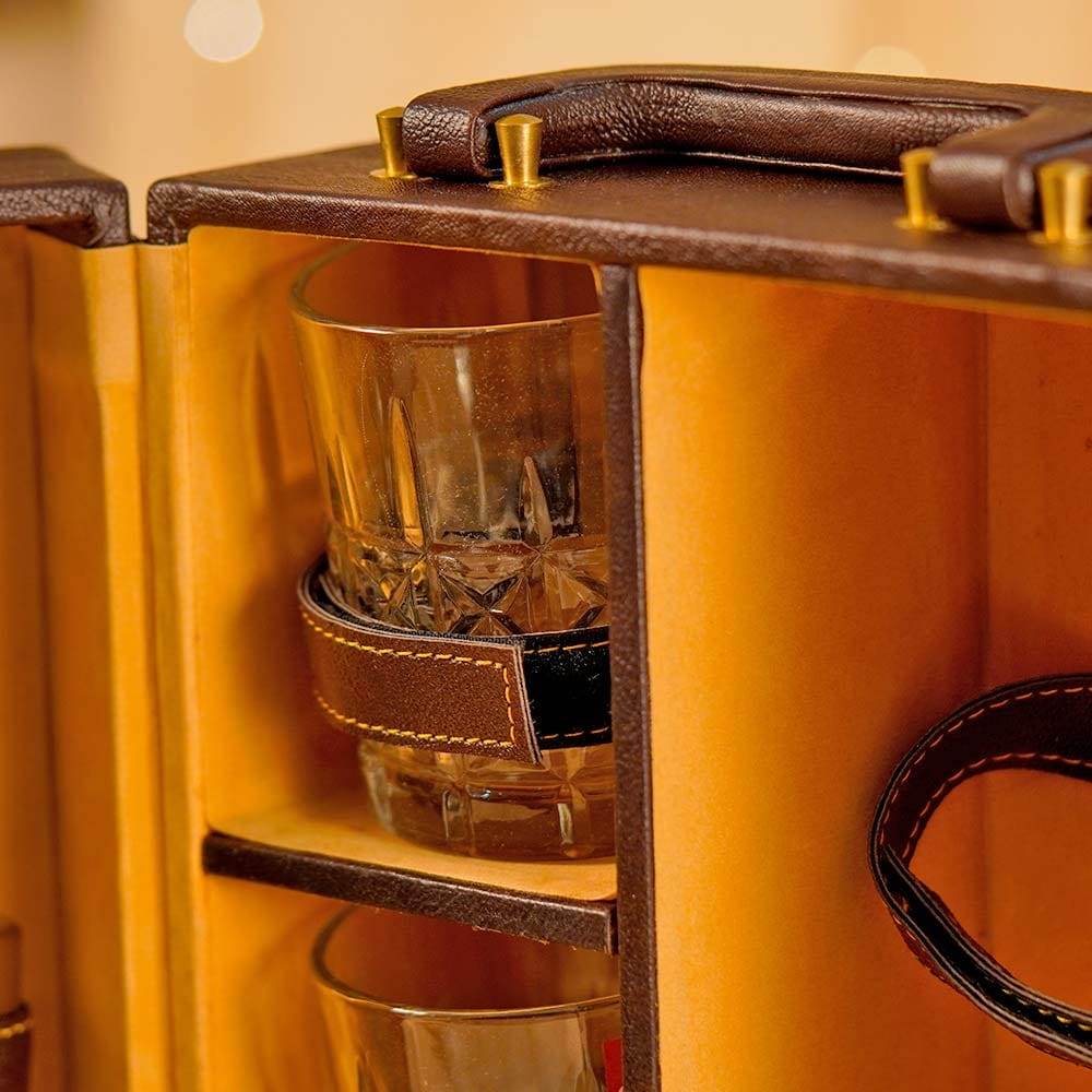 Customize Wine Set Box | Brown portable wine bar set | Leatger suitcase wine bar set | Groomsmen gift | Bar box - BBD GIFTS