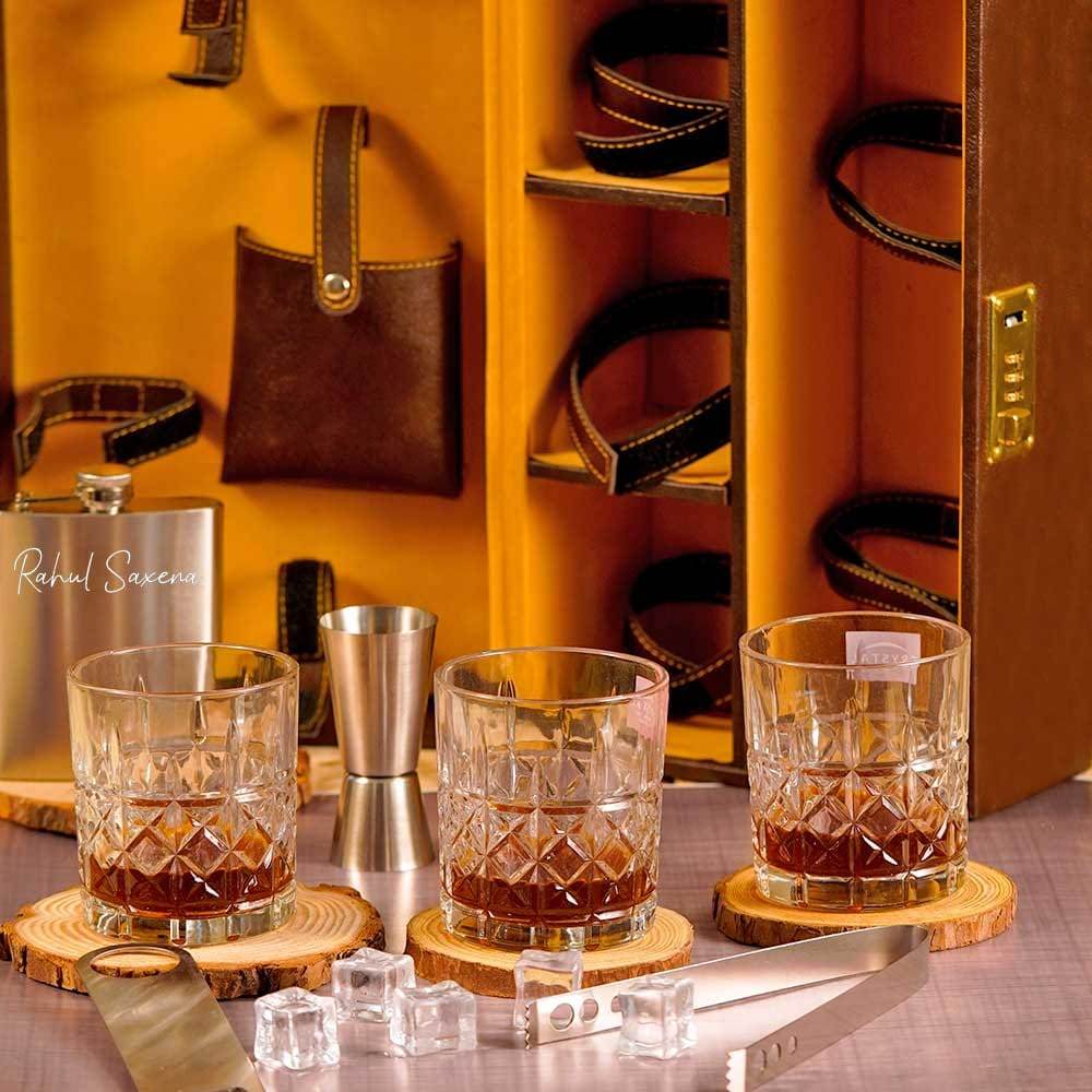 Customize Wine Set Box | Brown portable wine bar set | Leatger suitcase wine bar set | Groomsmen gift | Bar box - BBD GIFTS