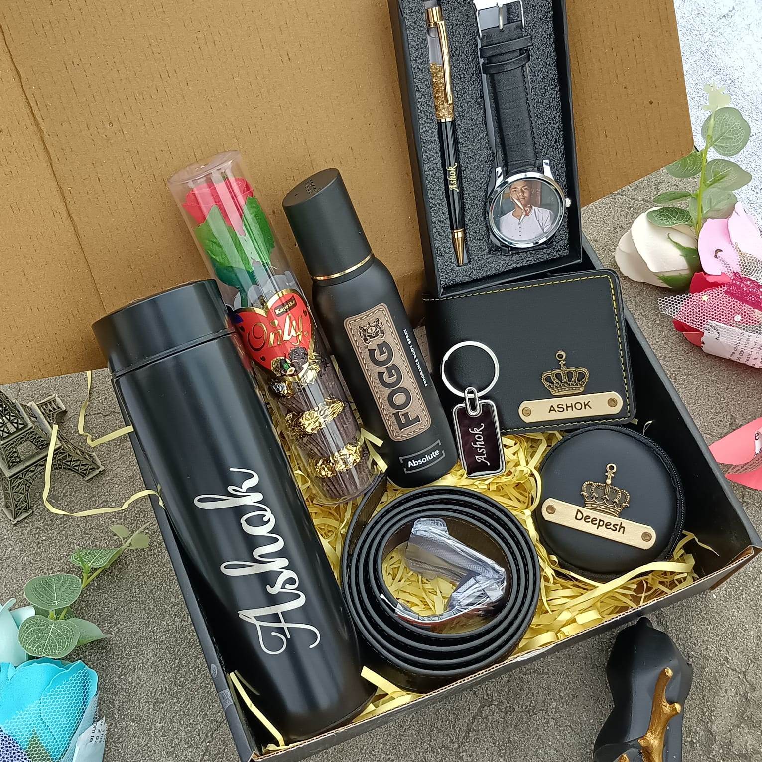 Mens hamper | Gift combo for him | Black leather Corporate combo | Customise gift for boyfriend | Custom gift for men - BBD GIFTS