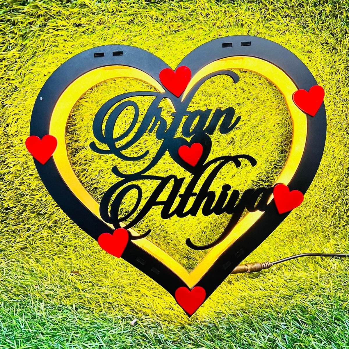 Customized Mdf Heart Couple Name Wood Engraving Couple Heart