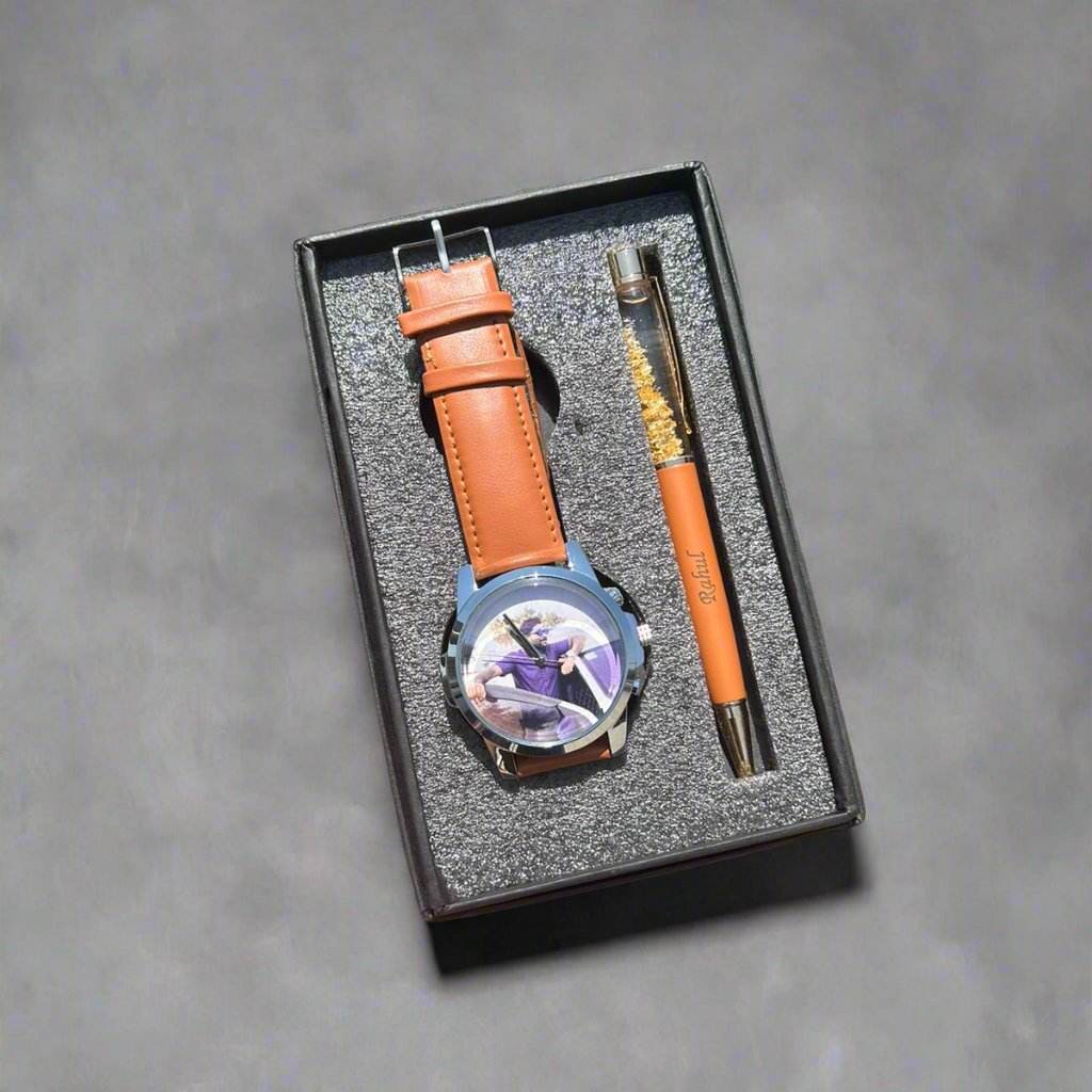 Customized Gift For
Boyfriend - Personalized Gift For Men - Gift For Husband - Photo Wrist Watch & Gold Flake Pen Combo - BBD GIFTS