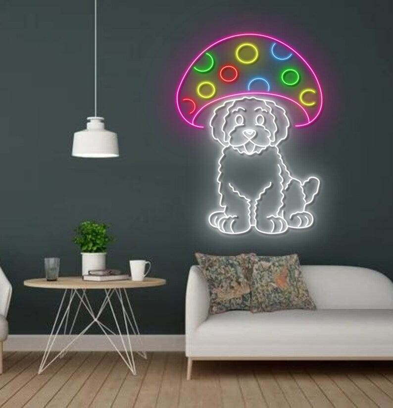 Customise Dog Mushroom Neon Sign | Custom dog Pet Neon Sign for wall decoration | Dog mom Gift | Puppy neon light Up Signs - BBD GIFTS