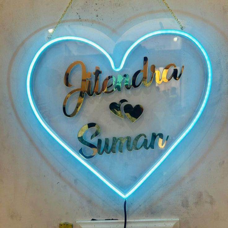 PERSONALIZED NEON LED HANGER FOR COUPLES| Personalized Love Couple Name With Heart Led Neon Sign Decorative Lights Wall Decor | Best gift for anniversary | Wall decor | Birthday Decor | Personalized heart gift | Custom name wall hanging |Couple name light - BBD GIFTS