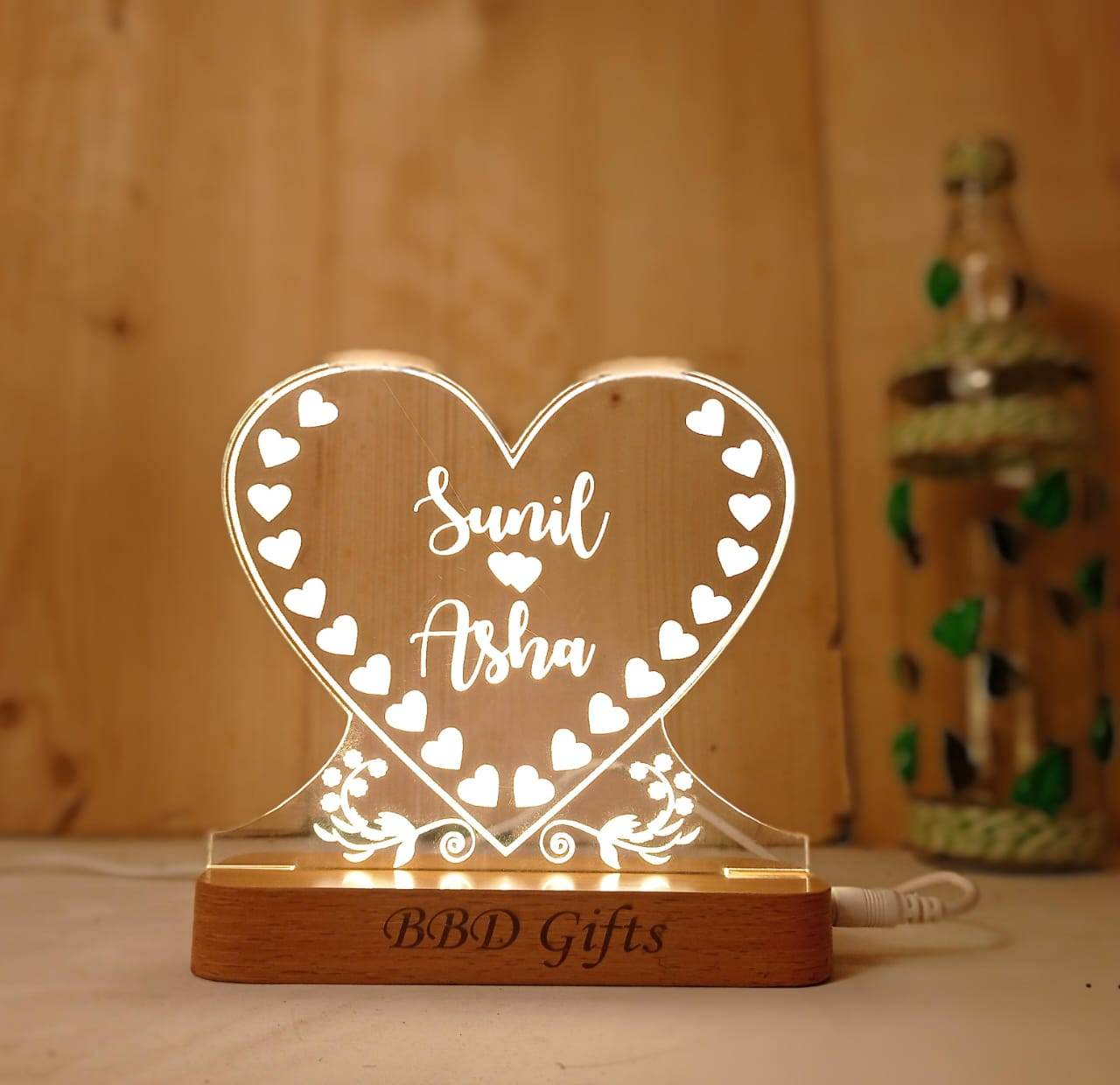 Personalized 3D Illusion LED Table Lamp For Couple | Heart Shape| Customized Name Lamp for Couple |Gift Anniversary| Wedding| Marriage | Valentine Day Special for Couples | - BBD GIFTS