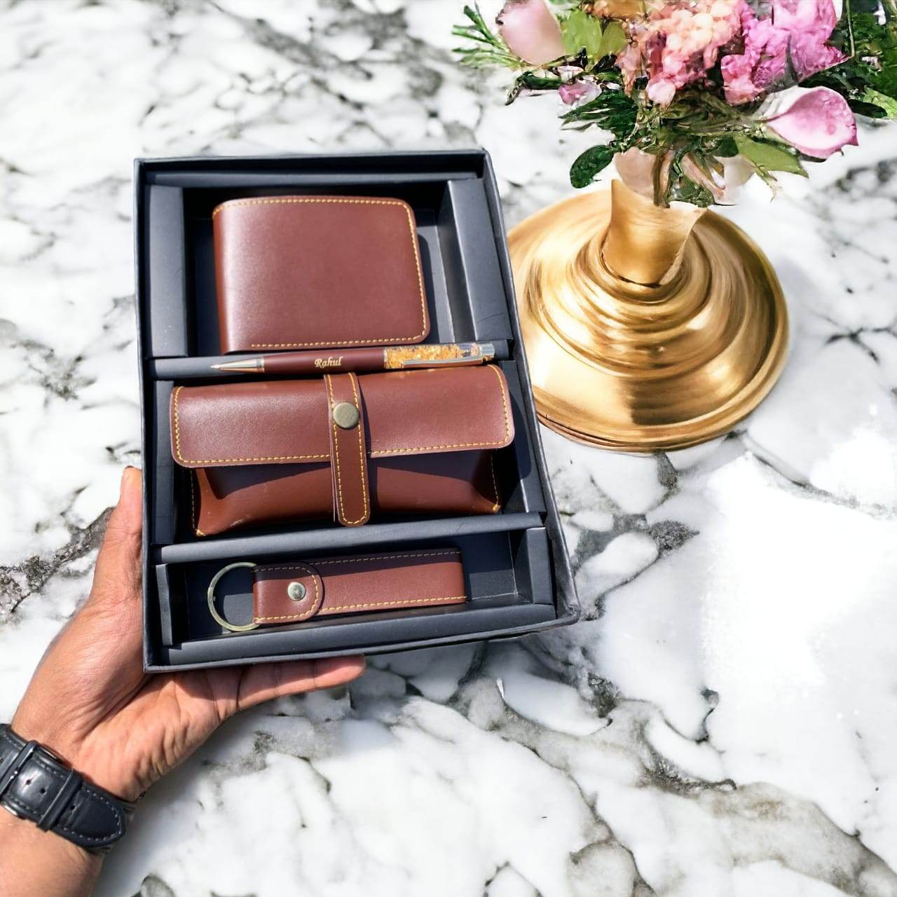 Customized Stylish Men's Wallet Combo | Gift for him | Gift for Husband | Personalized Gifts | Birthday Gifts | Customized Leather Combo For Men | - BBD GIFTS