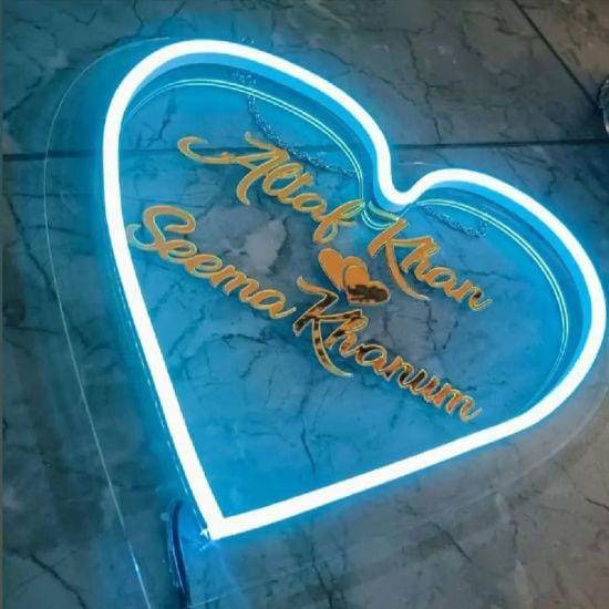 PERSONALIZED NEON LED HANGER FOR COUPLES| Personalized Love Couple Name With Heart Led Neon Sign Decorative Lights Wall Decor | Best gift for anniversary | Wall decor | Birthday Decor | Personalized heart gift | Custom name wall hanging |Couple name light - BBD GIFTS