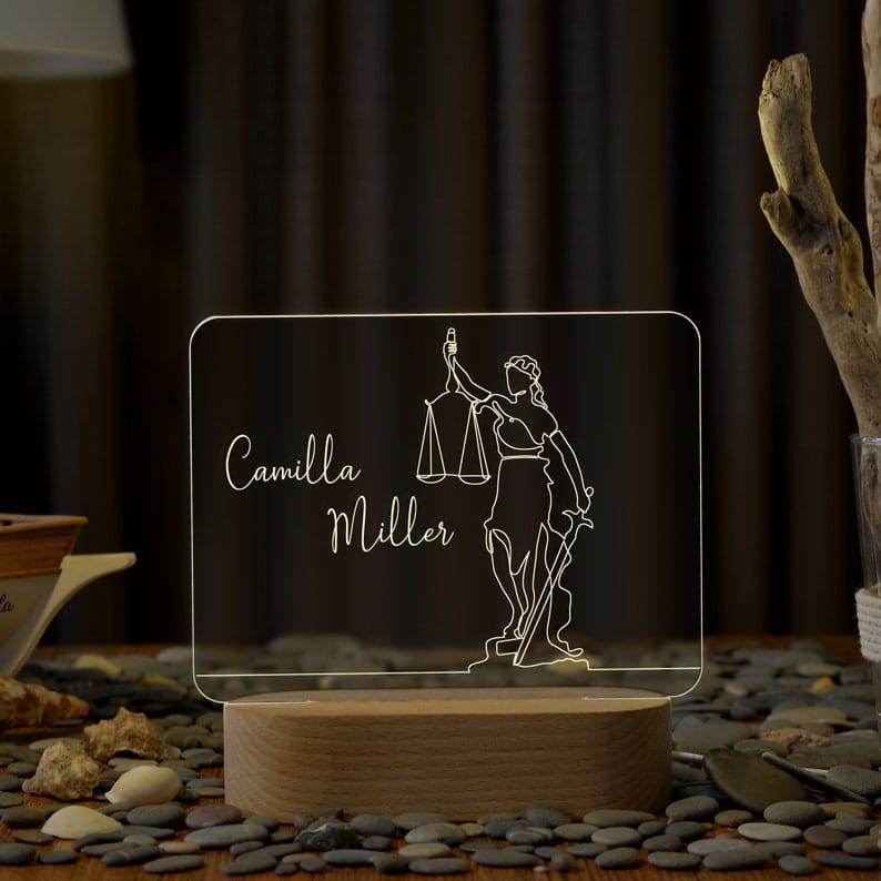 Personalized Lady Justice Statue Light Lamp | Law Student Gifts| Gift for Prosecutor| Law Office Decor Lamp| Custom Light for Lawyer| Professional Gifts| - BBD GIFTS