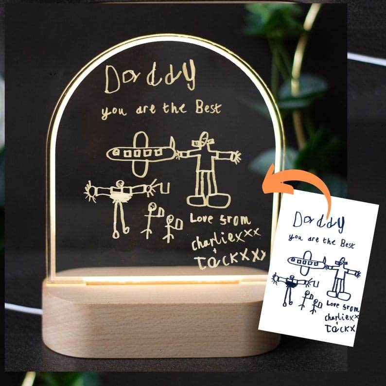 kids hand drawing gift for Mom And Dad | Night Light gift for parents| engraved Grandparents Gift| - BBD GIFTS