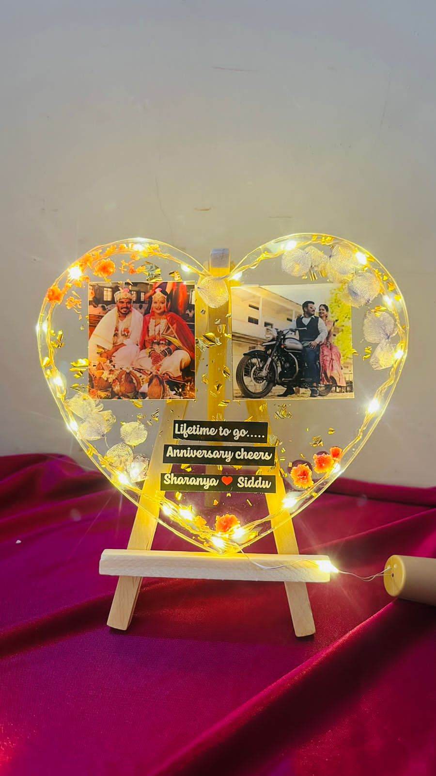 Personalized Resin Heart Table Top | Anniversary gift | Birthday gift | Gift for her | Best gift for marriage | Heart resin table top | gift for wedding | Resin photo table top - BBD GIFTS