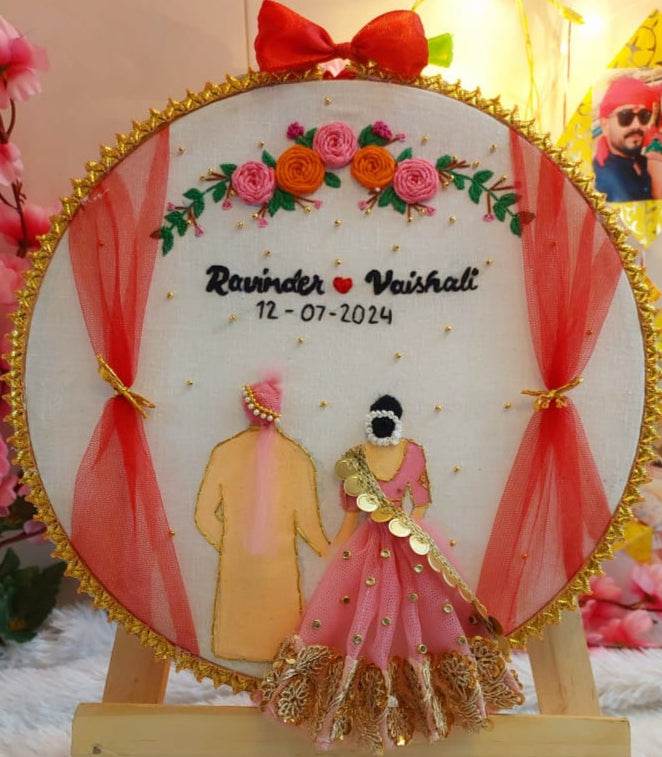 Customized Bride & Groom Calendar Embroidered Hoop - BBD GIFTS