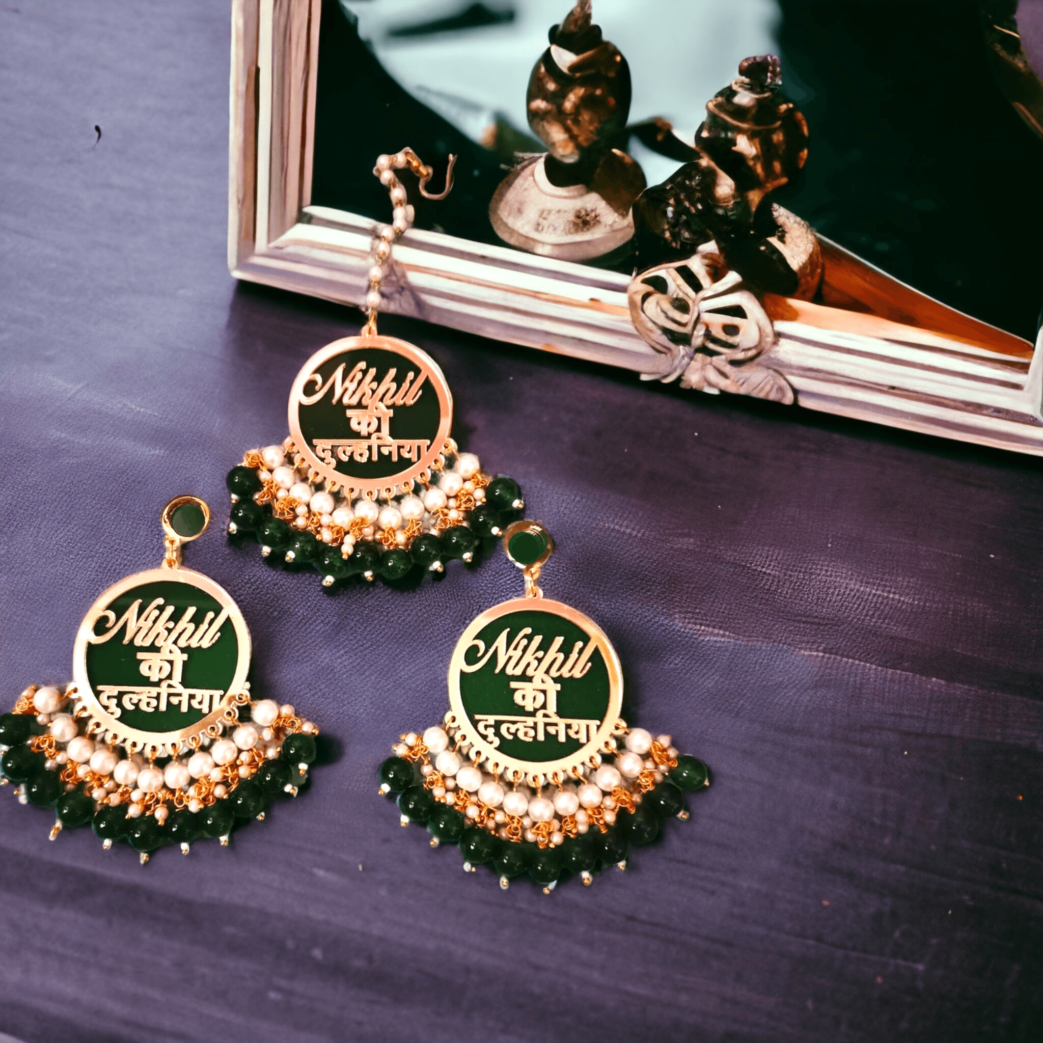 Customized dulhaniya earrings with maangtikka|Wedding Collection