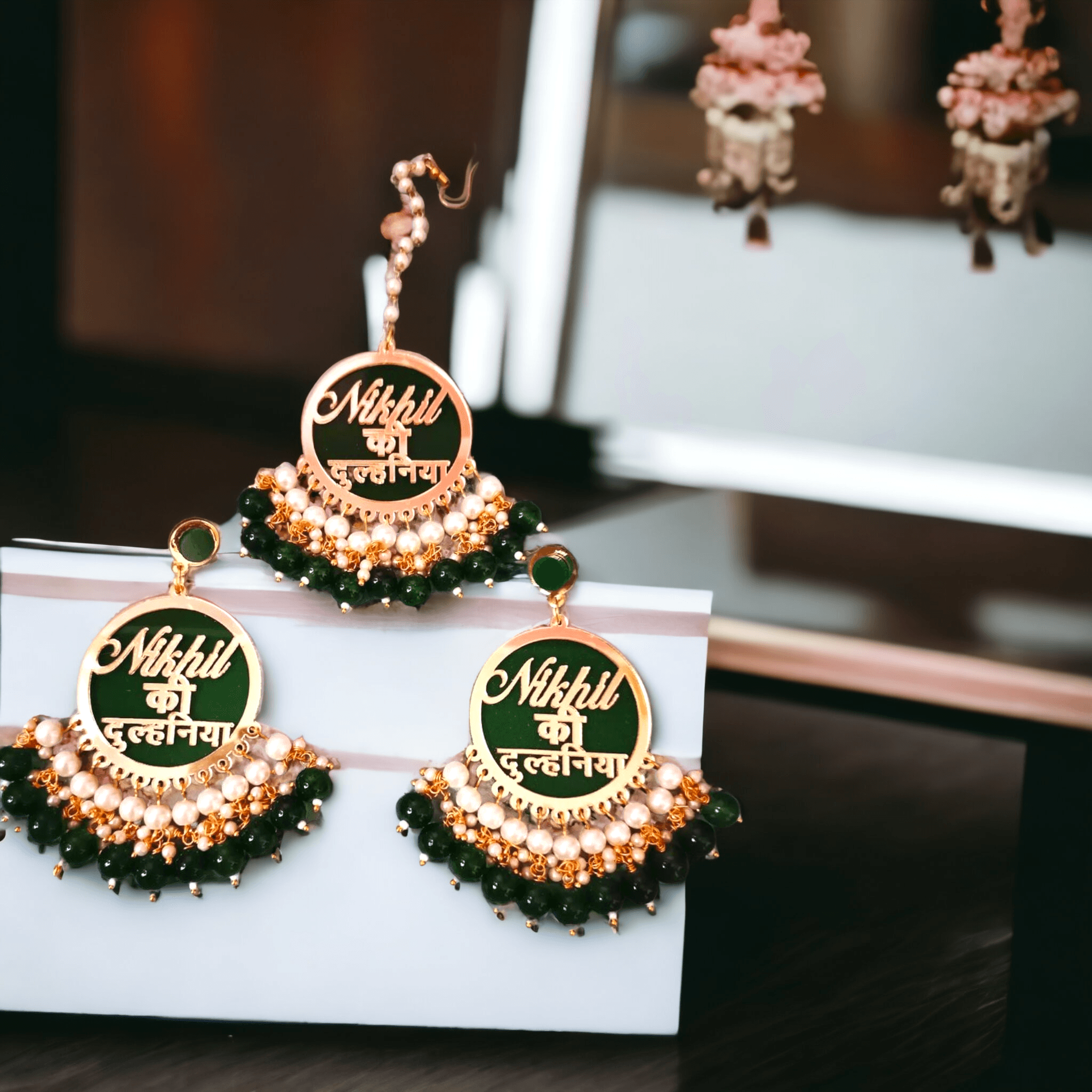 Customized dulhaniya earrings with maangtikka|Wedding Collection|Acyrlic earrings - BBD GIFTS