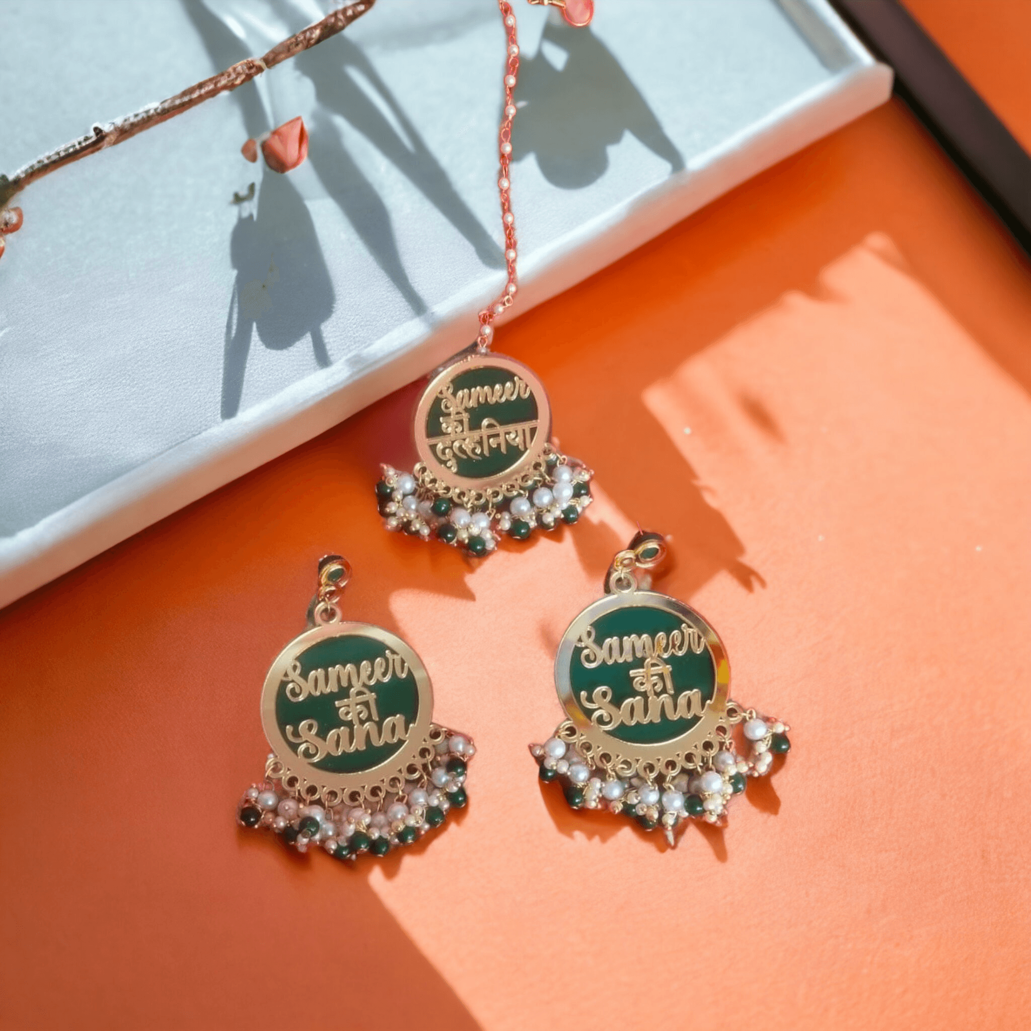 Customized dulhaniya earrings with maangtikka|Wedding Collection|Acyrlic earrings - BBD GIFTS