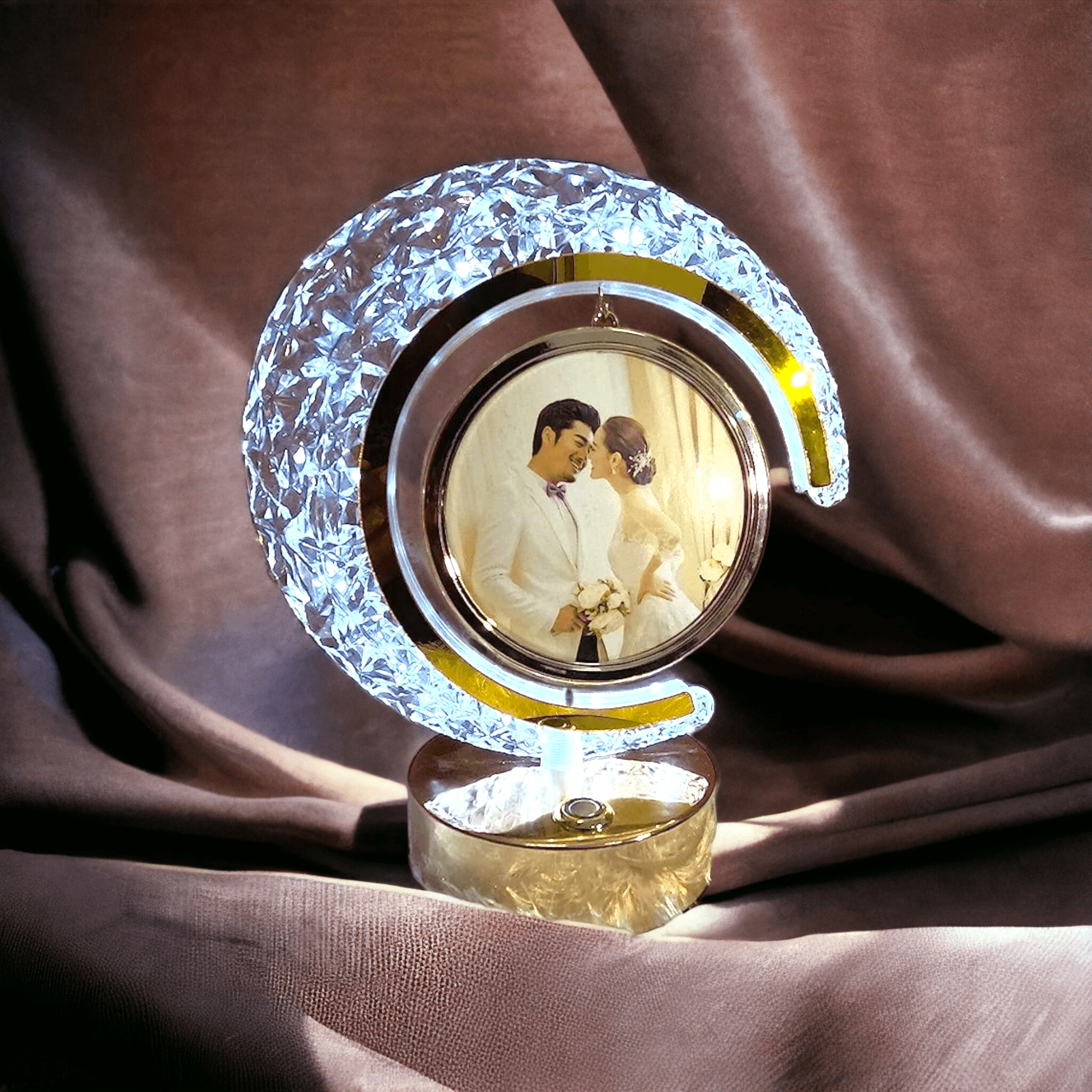 Half Moon Crystal LED Frame and Acrylic White LED Photo Frame for Couple Surprise Gifts - BBD GIFTS