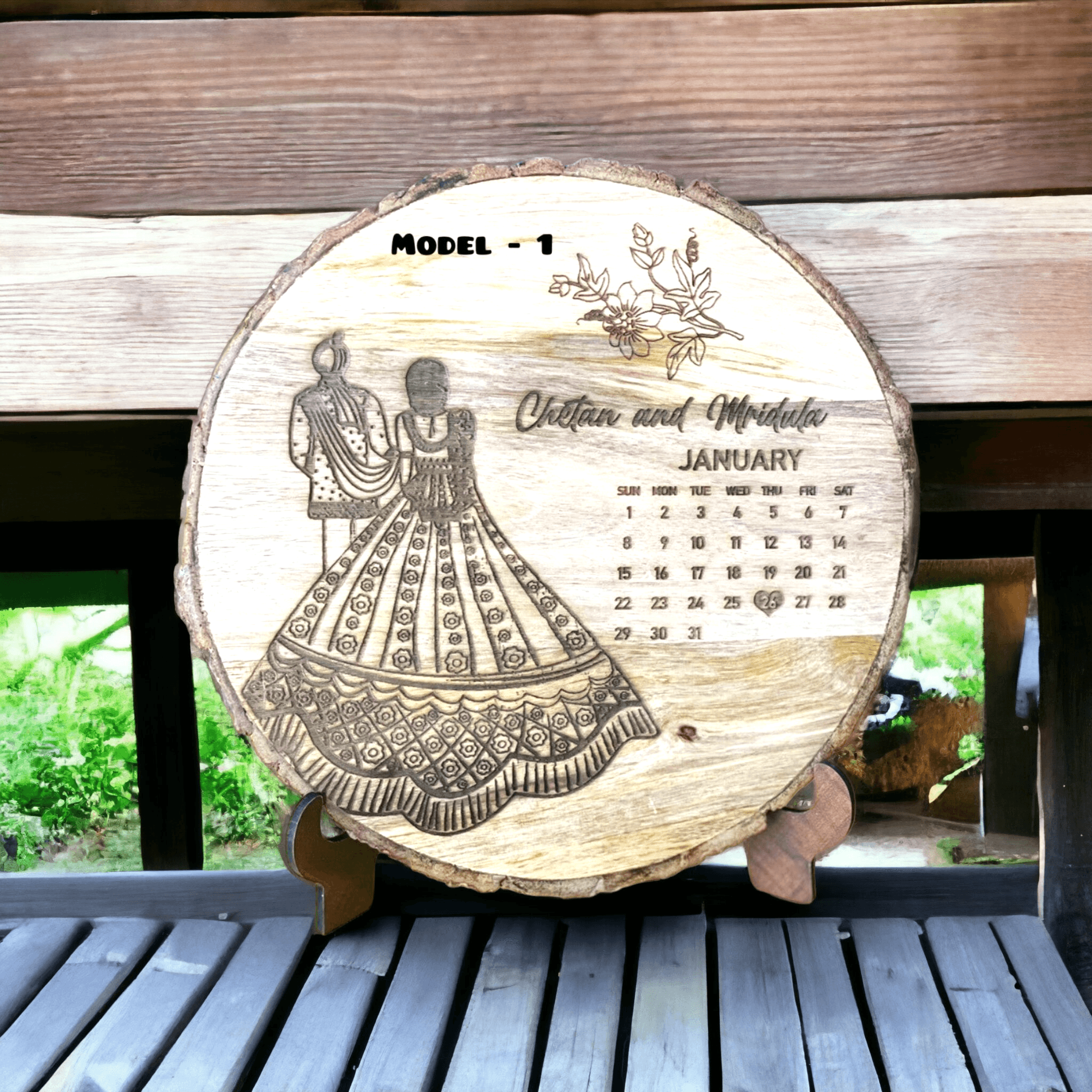 Best gift for Anniversary| best gifts for couple | Gift for wedding | Engraving Wooden Bark - BBD GIFTS