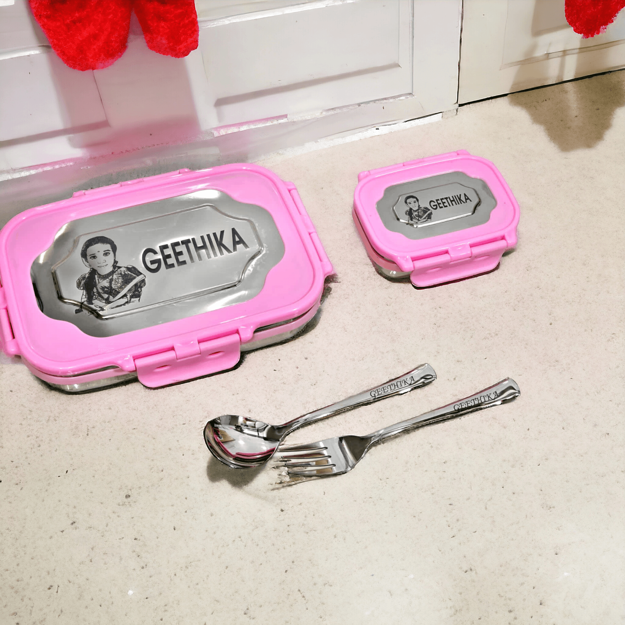 Customise Steel Lunch box Combo | Gift for kids | Birthday gifts | return gifts for kids |Stainless steel lunch boxes - BBD GIFTS