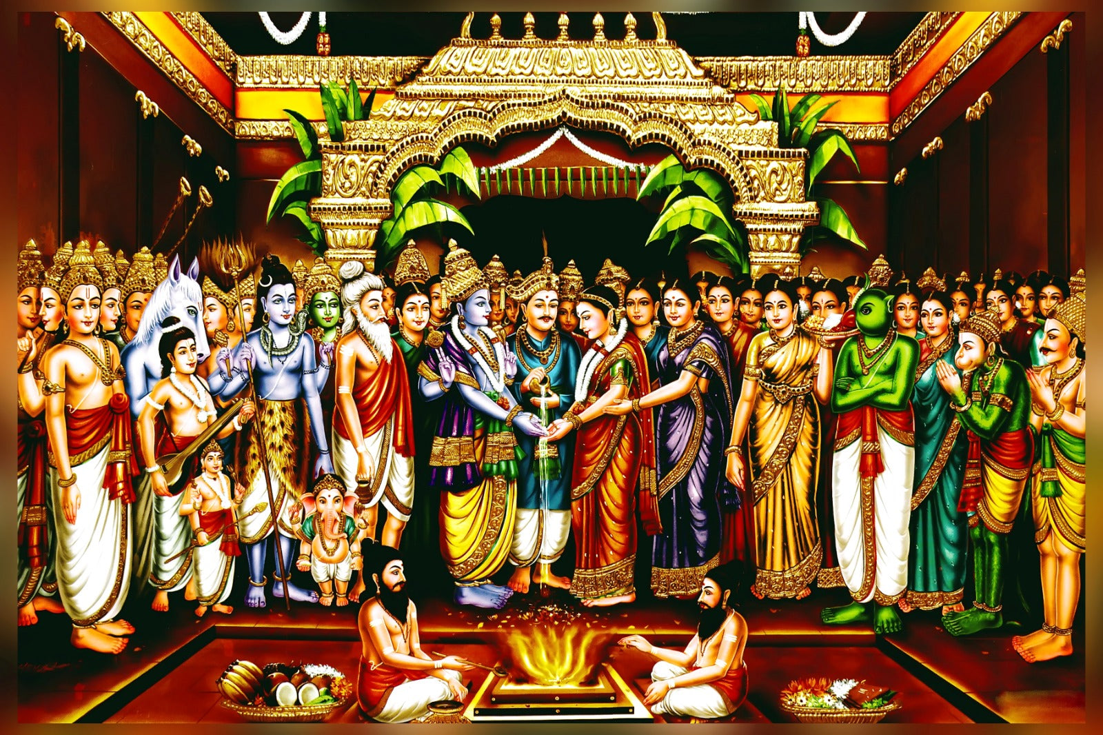 Decorative panel with神话人物and traditional attire