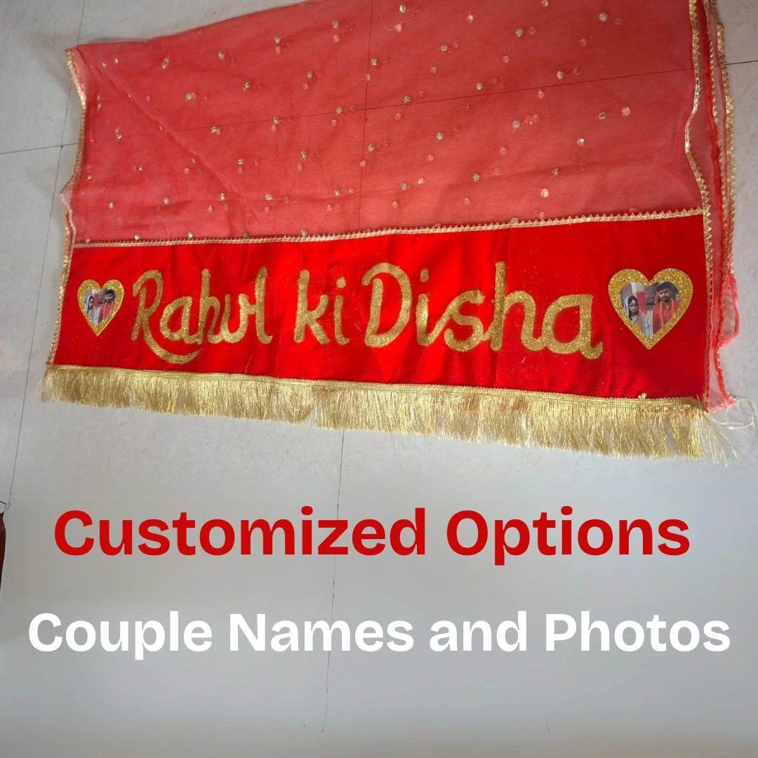 Bridal Dupatta with Personalized Touch: Two Photos & Name - BBD GIFTS