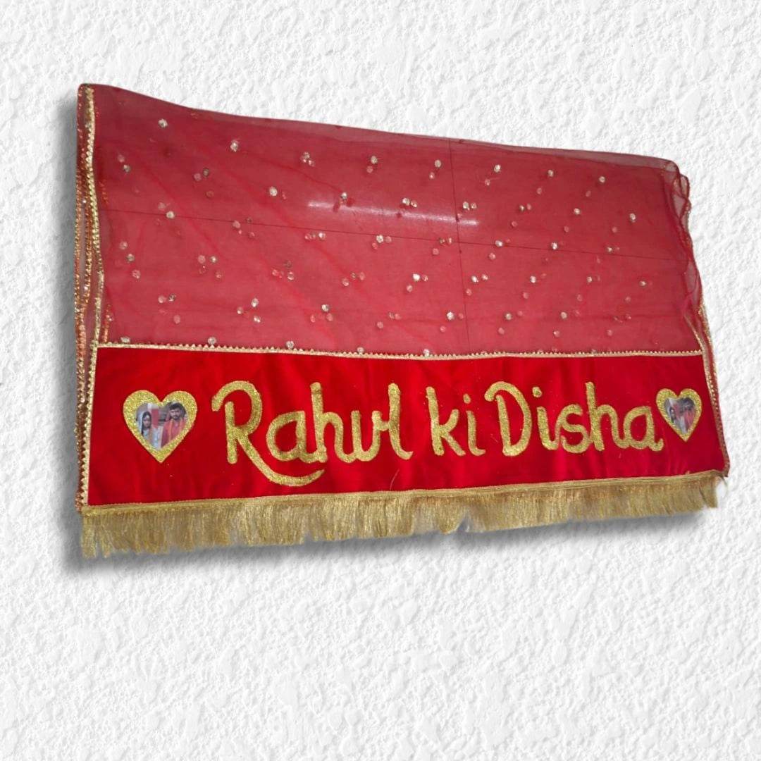 Bridal Dupatta with Personalized Touch: Two Photos & Name - BBD GIFTS