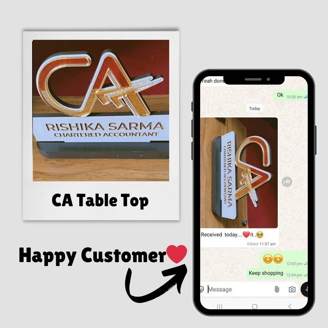 Personlized professional CA Name Plate | Gift for Charted Accountant | CA Logo Name plate | CA Desk with Customized Name | - BBD GIFTS