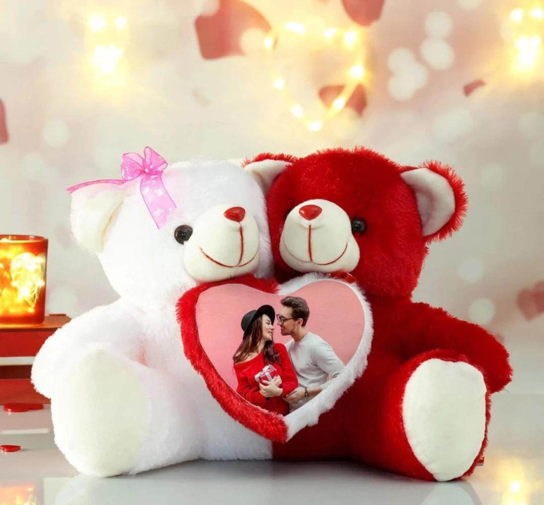 Customised Couple Photo With Teddy | Valentine's Day Gift - BBD GIFTS