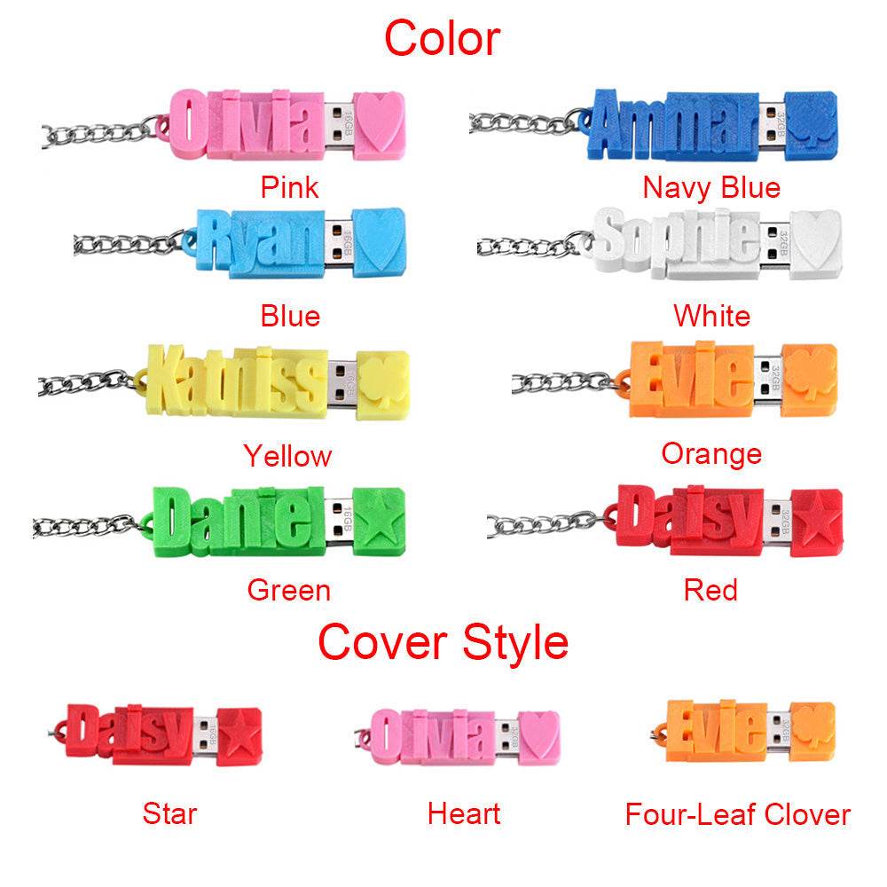 Personalized 3D Print Name USB Keychain 16GB/32GB/64GB - BBD GIFTS