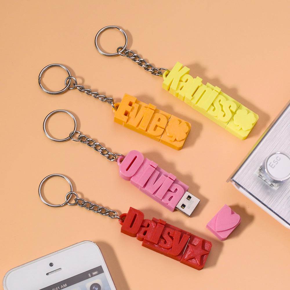 Personalized 3D Print Name USB Keychain 16GB/32GB/64GB - BBD GIFTS