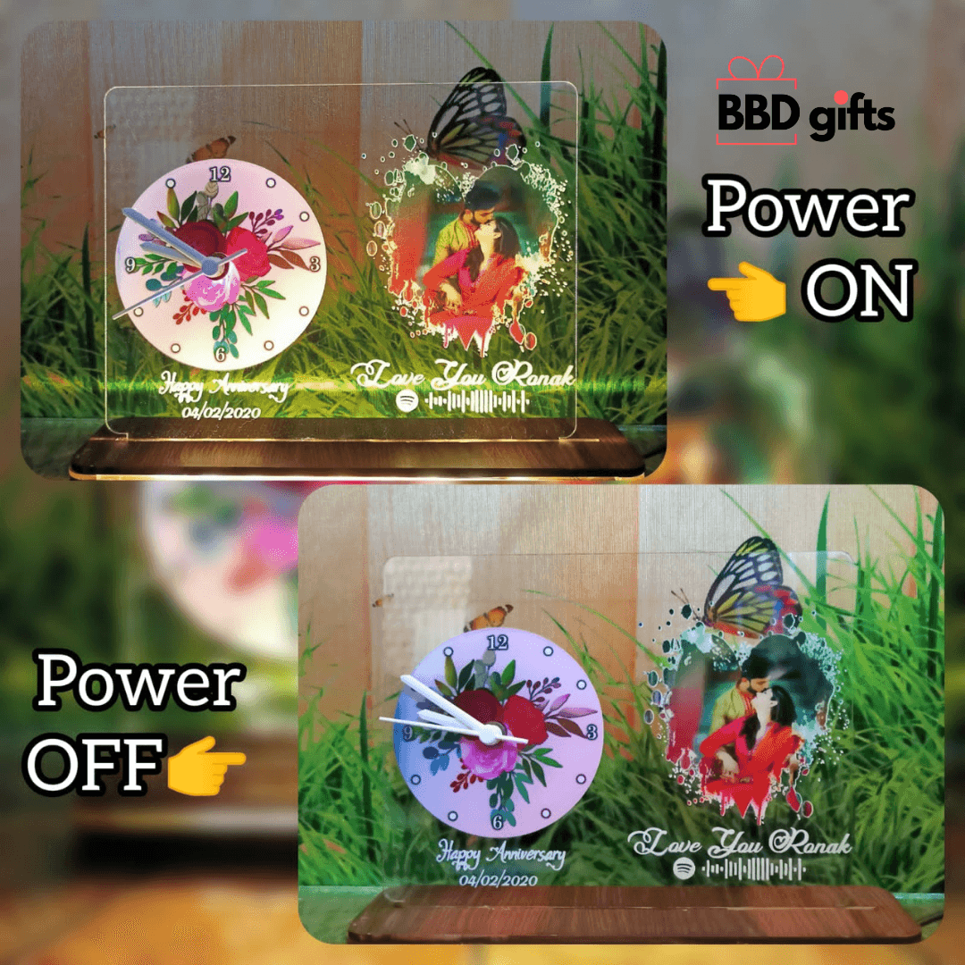 Customized Table Top With LED Clock Lamp | LED table top | Best table top for couples | Anniversary gifts | Gifts for couples - BBD GIFTS