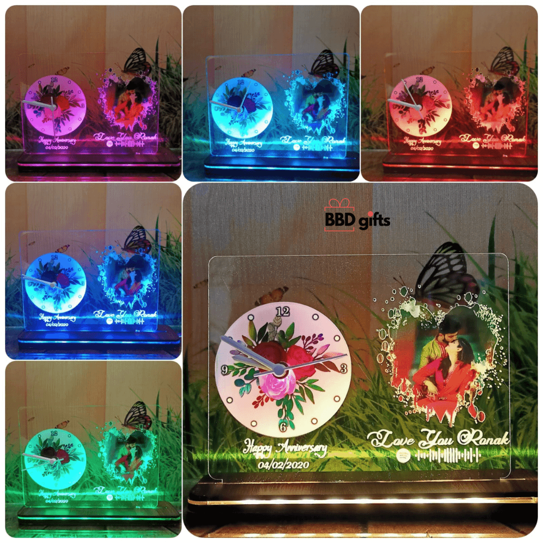 Customized Table Top With LED Clock Lamp | LED table top | Best table top for couples | Anniversary gifts | Gifts for couples - BBD GIFTS