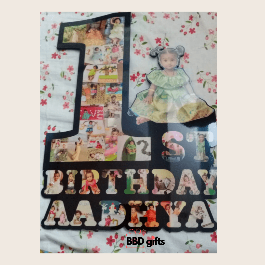 Customized 1st Year Happy Birthday Photo Cutout Frame with kids Name - BBD GIFTS