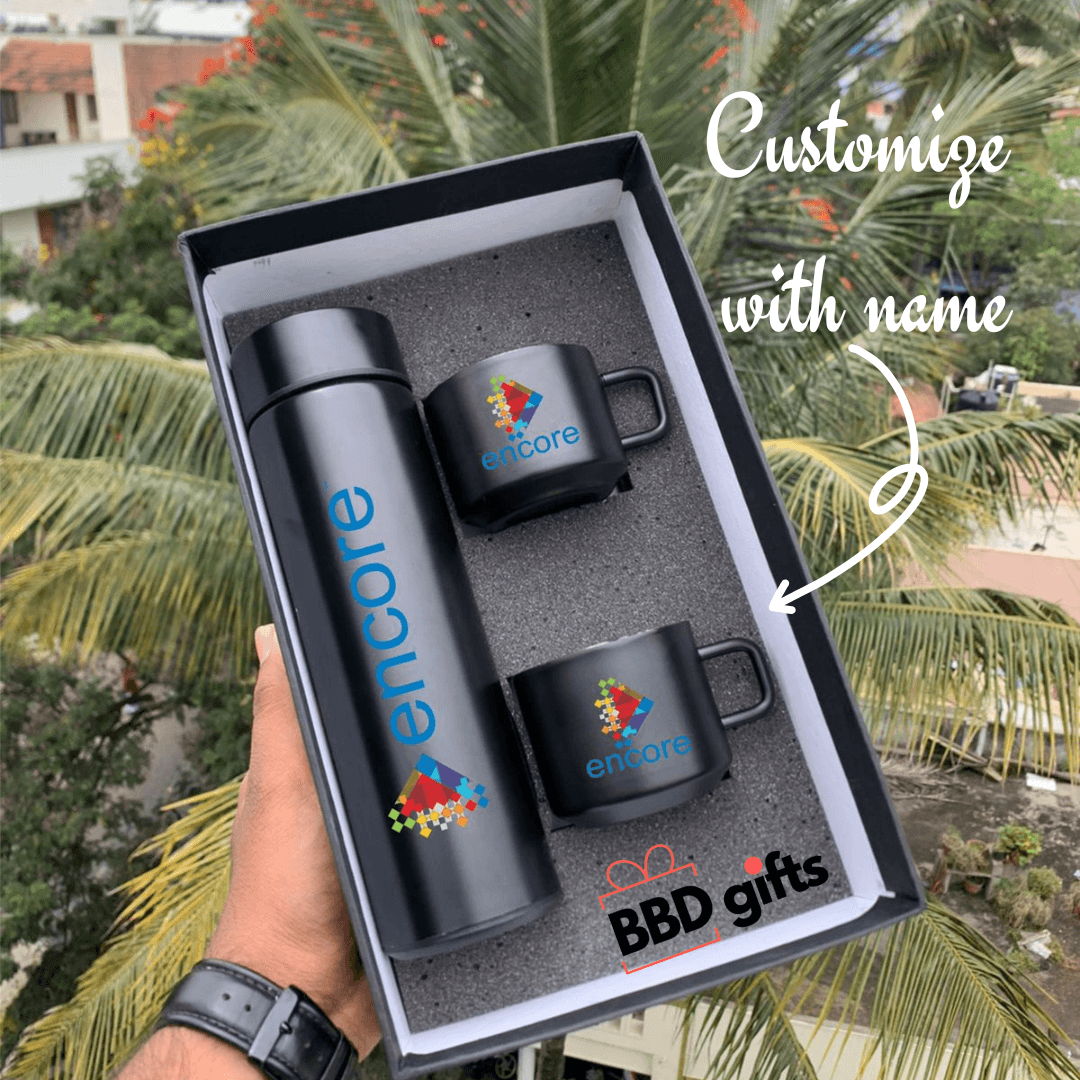 Customized Temperature Flask & Cup Set | Custom made bottle and cups | Temperature bottle set | water bottle combo under 1000rs - BBD GIFTS