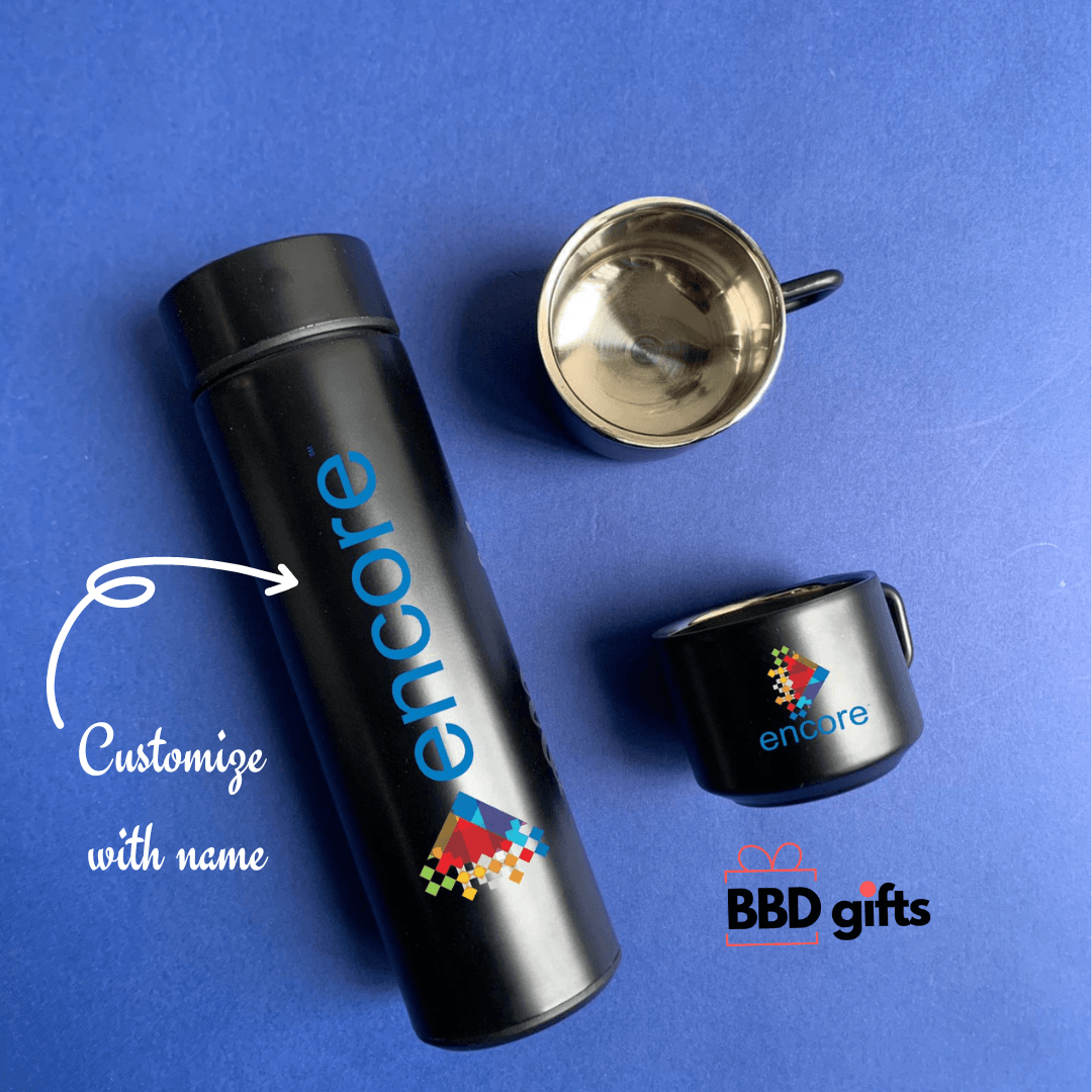 Customized Temperature Flask & Cup Set | Custom made bottle and cups | Temperature bottle set | water bottle combo under 1000rs - BBD GIFTS