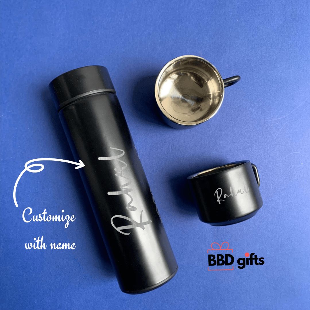 Customized Temperature Flask & Cup Set | Custom made bottle and cups | Temperature bottle set | water bottle combo under 1000rs - BBD GIFTS