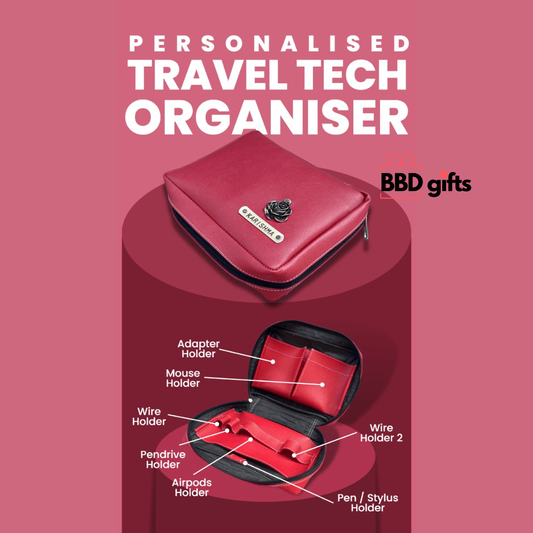 Personalised Travel Tech Organiser | Travel pouches | Organizers for travelling | best travel organizer | buy travel organizer under 1500 rs - BBD GIFTS