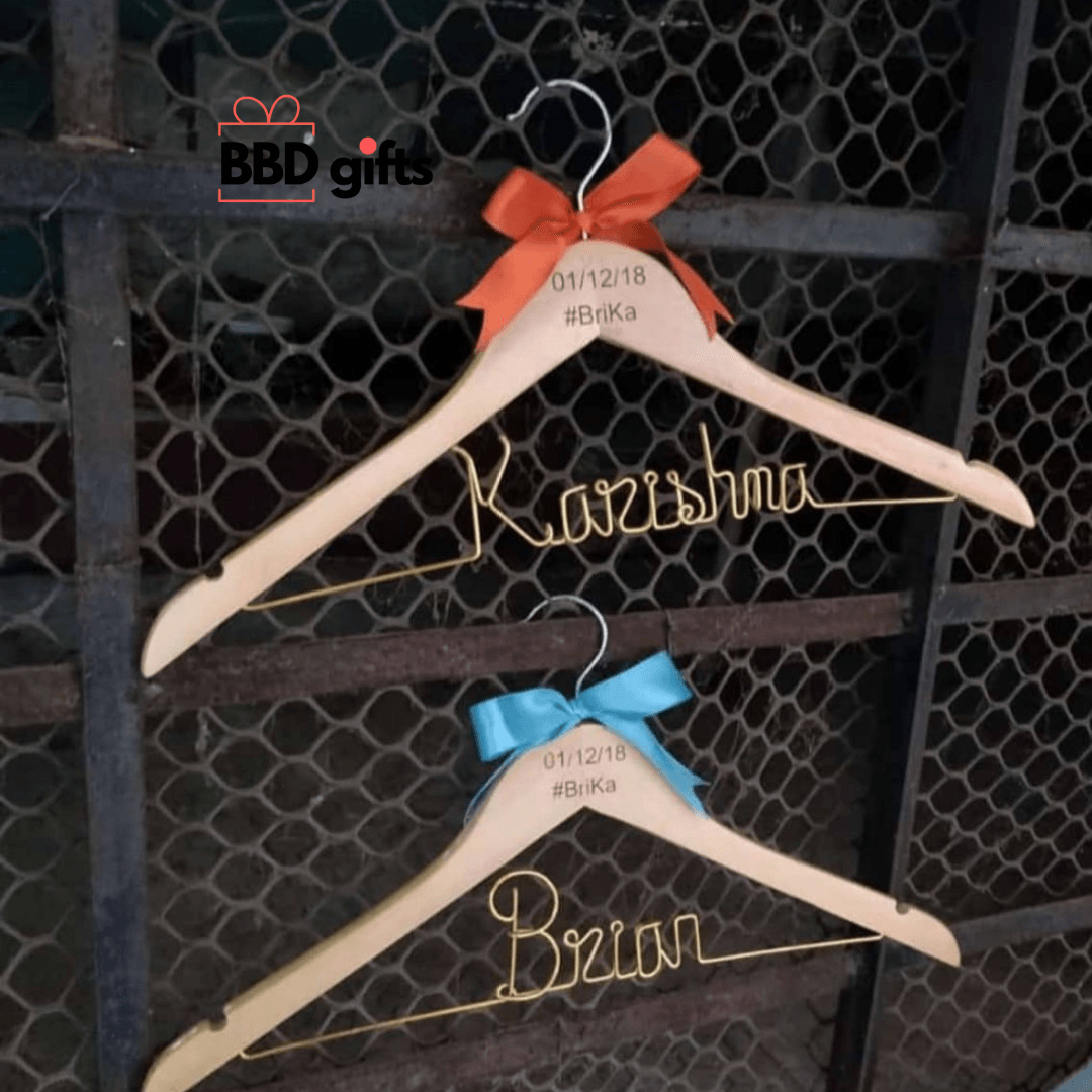 Personalized Wire and Bridal Hanger | Bridesmaid Hangers| Bride Hanger | Mrs Hanger | Wedding Hangers | Custom hanger - BBD GIFTS