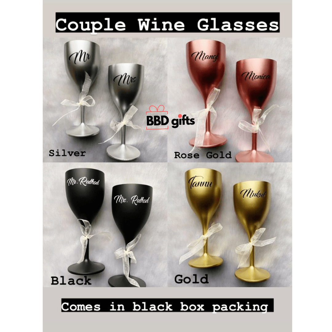 Customized Couple Wine Glasses | Wedding accesories | Wine glasses for couple | Best wine glasses - BBD GIFTS