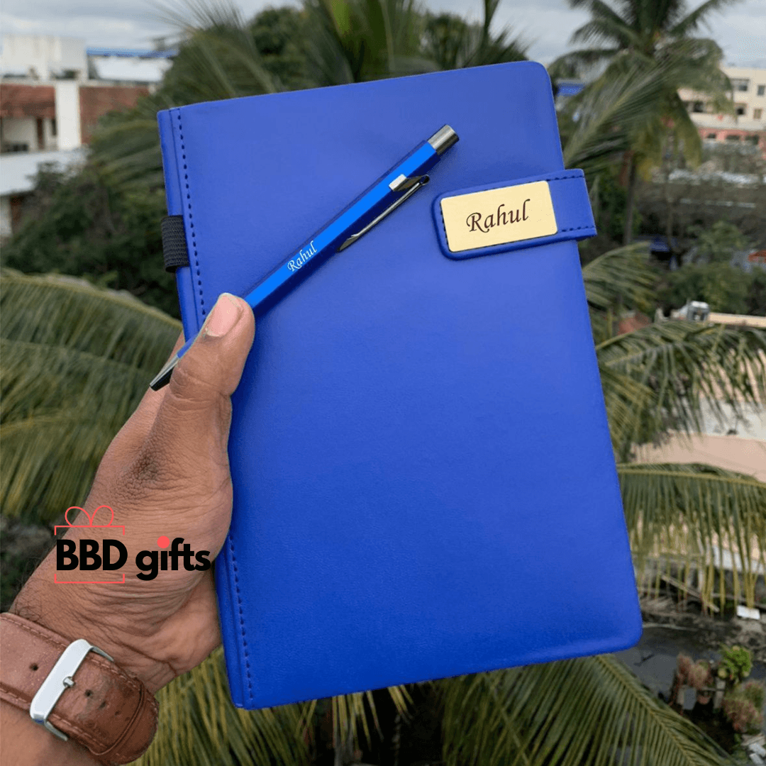 Customized Diary and Pen Combo | Personalized Gold Clip Cloud Diary & Hexa Pen | Ideal Gift Set - BBD GIFTS