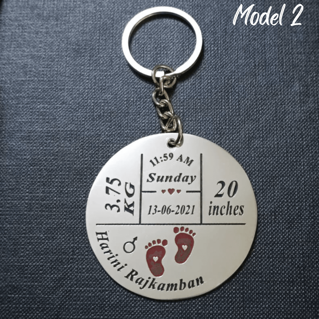 Customized Stainless steel baby birth keychain - BBD GIFTS