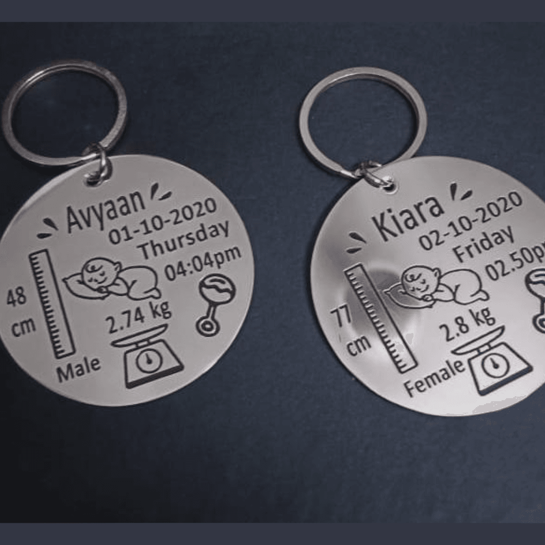 Customized Stainless steel baby birth keychain - BBD GIFTS