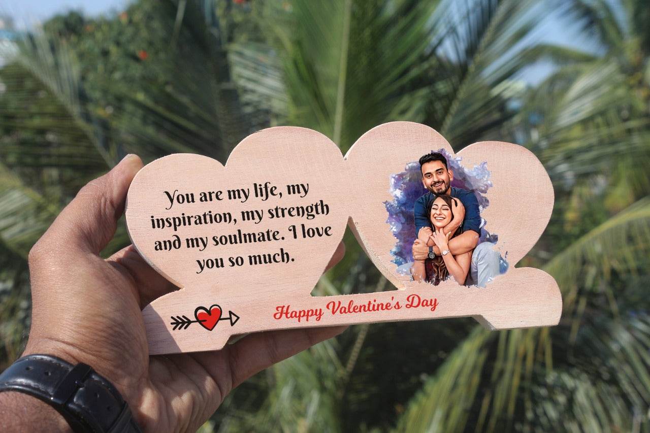 Double Heart Wooden sketch frame | Budget friendly Valentines day gifts | Gift to celebrate love - BBD GIFTS