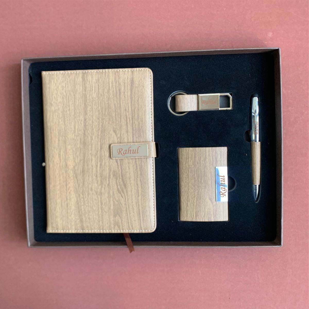 Premium Corporate Combo Gift Set – Personalized Diary, Pen, Card Holder & Keychain - BBD GIFTS
