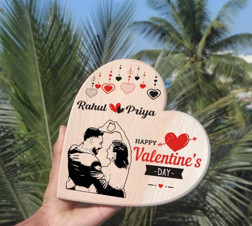 Heart Shaped Wooden Sketch Frame For Couple | Memorable gift for him | Valentine's day special - BBD GIFTS