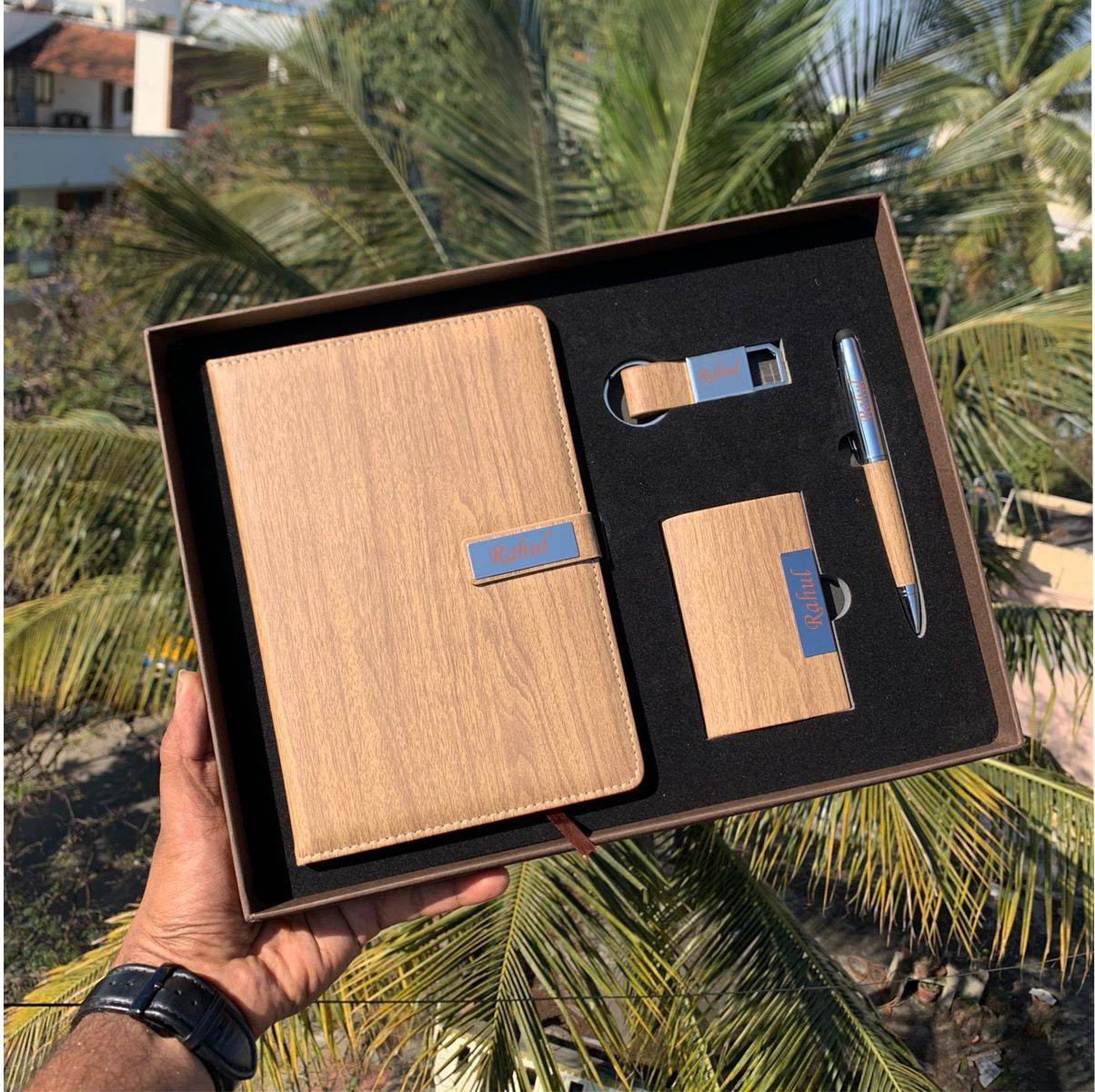 Premium Corporate Combo Gift Set – Personalized Diary, Pen, Card Holder & Keychain - BBD GIFTS