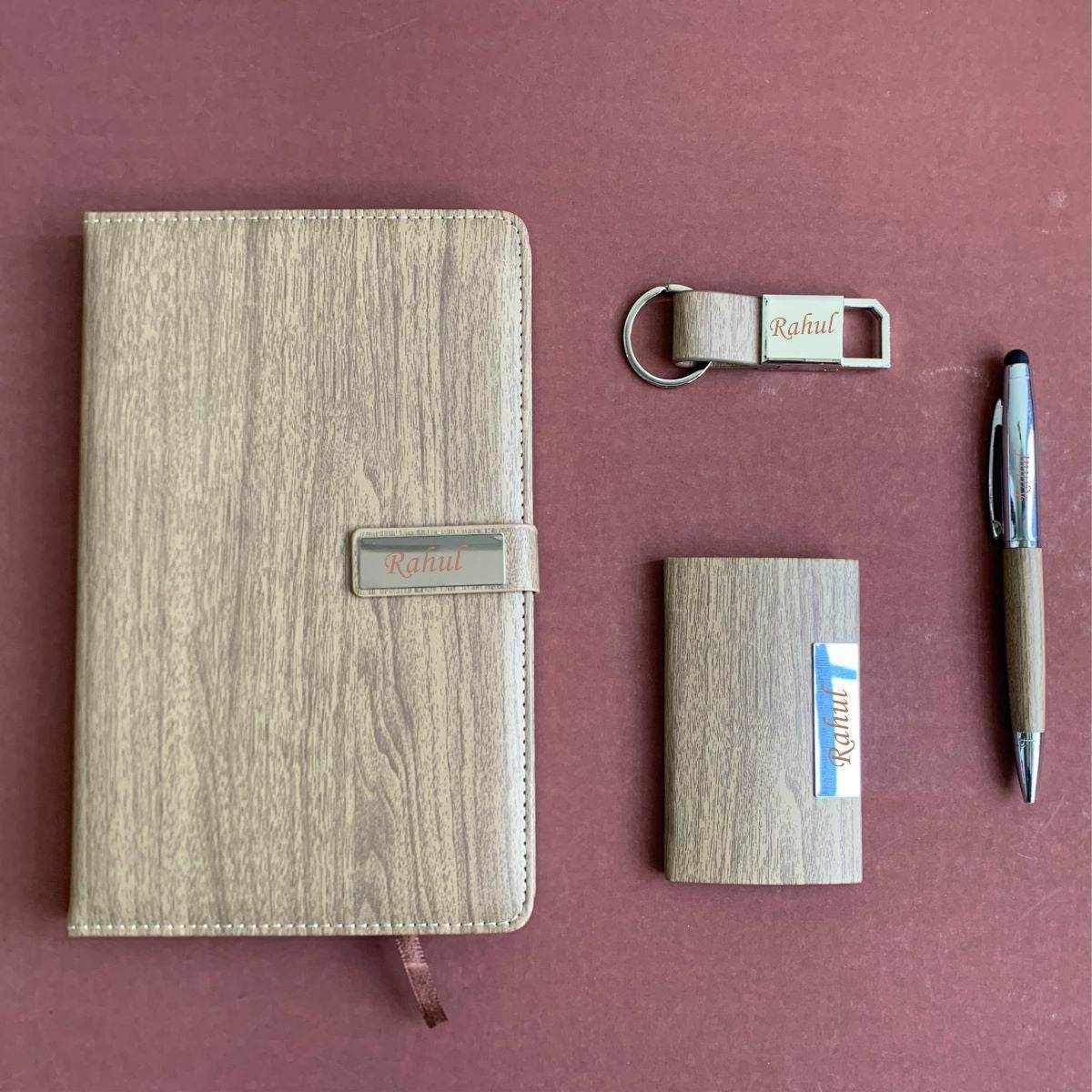 Premium Corporate Combo Gift Set – Personalized Diary, Pen, Card Holder & Keychain - BBD GIFTS