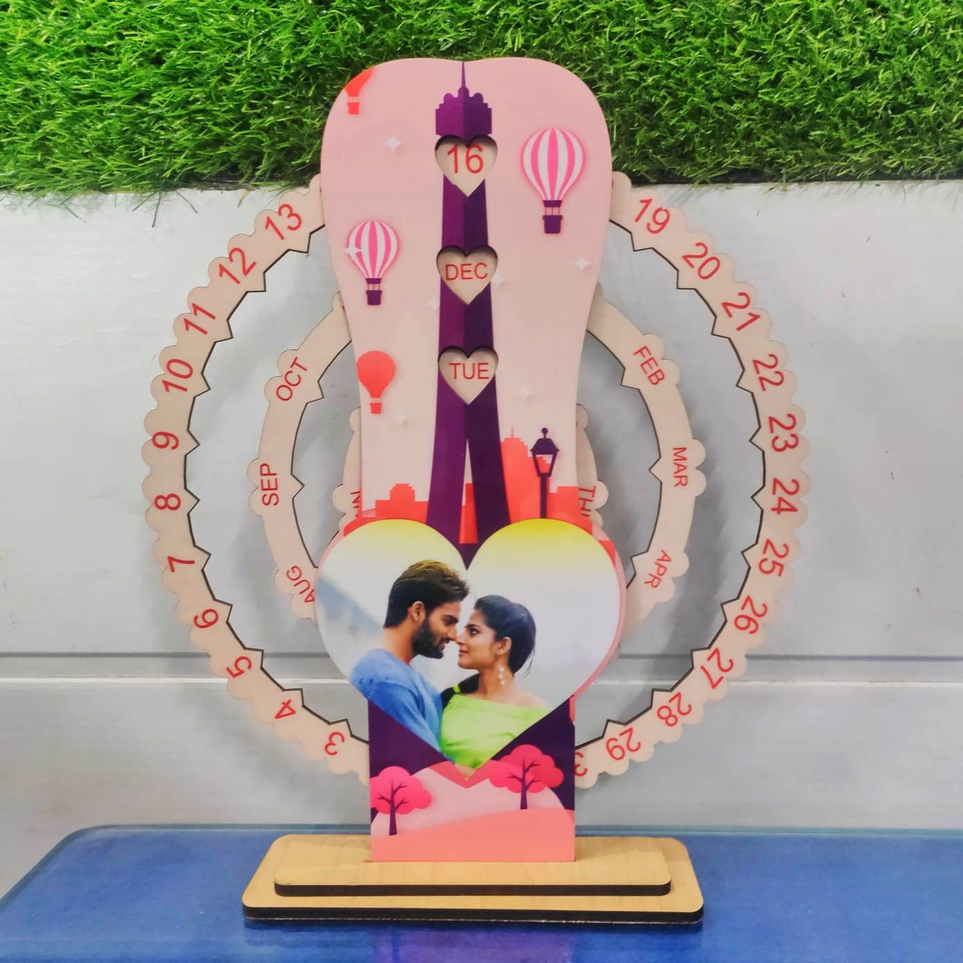 Customise wooden colourfull lifetime calander table top - BBD GIFTS