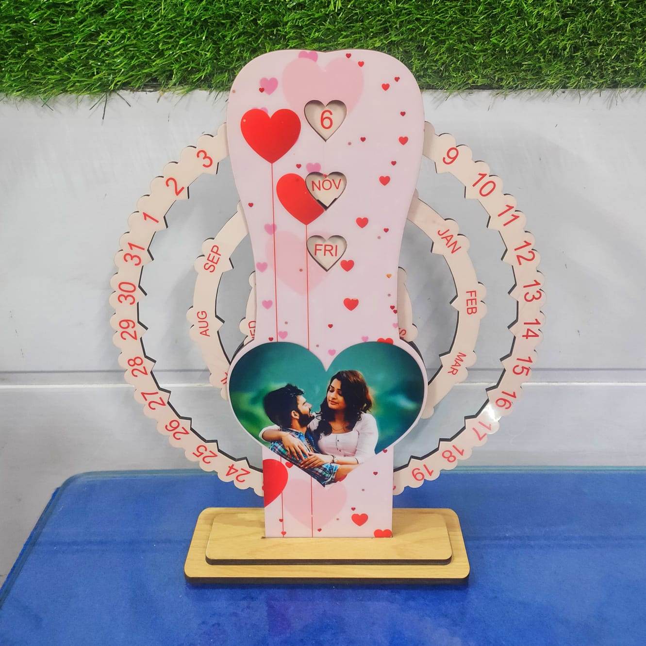 Customise wooden colourfull lifetime calander table top - BBD GIFTS