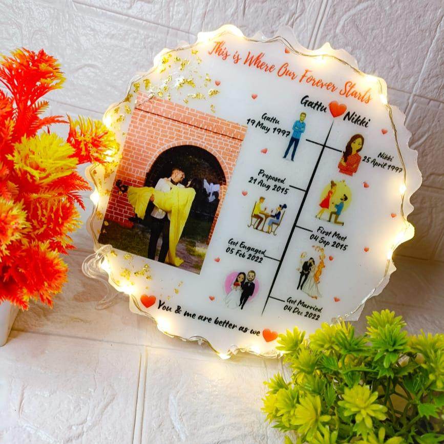 Customized Resin Zigzag Round Table Top | Led Resin Table Top | Led Resin Photo Table Top | Anniversary Gift - BBD GIFTS
